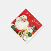 レトロヴィンテージクリスマスサンタ雪だるまホリデイ スタンダードカクテルナプキン (角)
