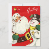 レトロヴィンテージクリスマスサンタ雪だるま気持ち シーズンカード (正面)