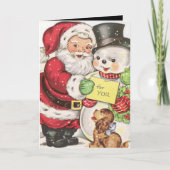 レトロヴィンテージクリスマスサンタ雪だるま気持ち シーズンカード (正面)