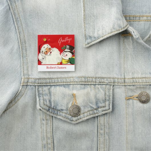 レトロヴィンテージクリスマスサンタ雪だるま追加の名前 名札 (インサイチュ)