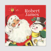 レトロヴィンテージクリスマスサンタ雪だるま追加の名前Na 名札 (正面)