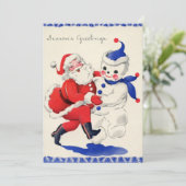 レトロヴィンテージクリスマスサンタ雪だるま シーズンカード (スタンド正面)
