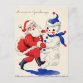 レトロヴィンテージクリスマスサンタ雪だるま シーズンポストカード (正面)