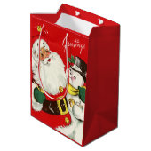 レトロヴィンテージクリスマスサンタ雪だるま ミディアムペーパーバッグ (裏面アングル)