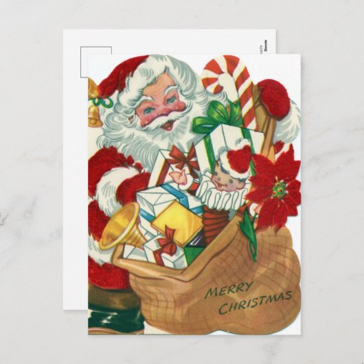 レトロヴィンテージクリスマスサンタ シーズンポストカード (正面/裏面)