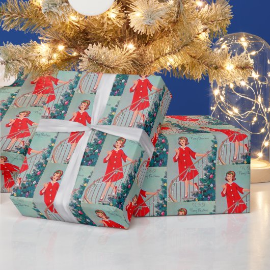レトロヴィンテージクリスマスシスタータイルパーティー ラッピングペーパー (クリスマス)