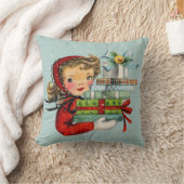 レトロヴィンテージクリスマスショッピングレディーデコール クッション (ブランケット)