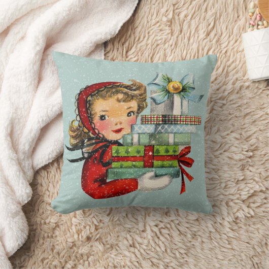 レトロヴィンテージクリスマスショッピングレディーデコール クッション (ブランケット)