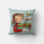 レトロヴィンテージクリスマスショッピングレディーデコール クッション (正面)