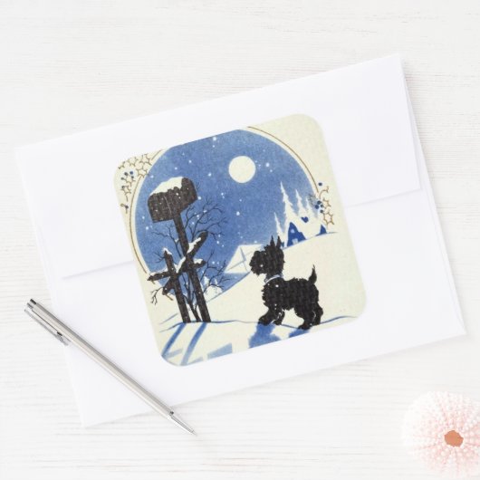 レトロヴィンテージクリスマススコッティドッグ スクエアシール (封筒)