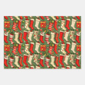 レトロヴィンテージクリスマスストッキング ラッピングペーパーシート (正面)