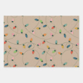 レトロヴィンテージクリスマスストリングライトオンクラフト ラッピングペーパーシート (正面)