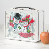 レトロヴィンテージクリスマススノーカップルホリデー メタルランチボックス (インサイチュ)
