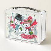 レトロヴィンテージクリスマススノーカップルホリデー メタルランチボックス (裏面)