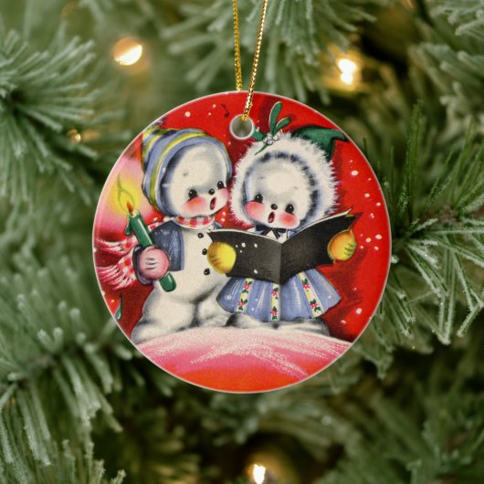 レトロヴィンテージクリスマススノーキッズホリデイ セラミックオーナメント (ツリー)
