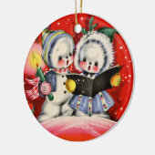 レトロヴィンテージクリスマススノーキッズホリデイ セラミックオーナメント (左)