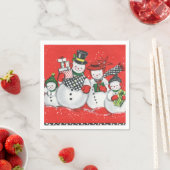 レトロヴィンテージクリスマススノーファミリーホリデーパーティー スタンダードカクテルナプキン (インサイチュ)