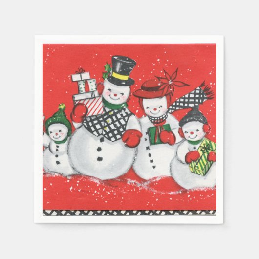 レトロヴィンテージクリスマススノーファミリーホリデーパーティー スタンダードカクテルナプキン (正面)