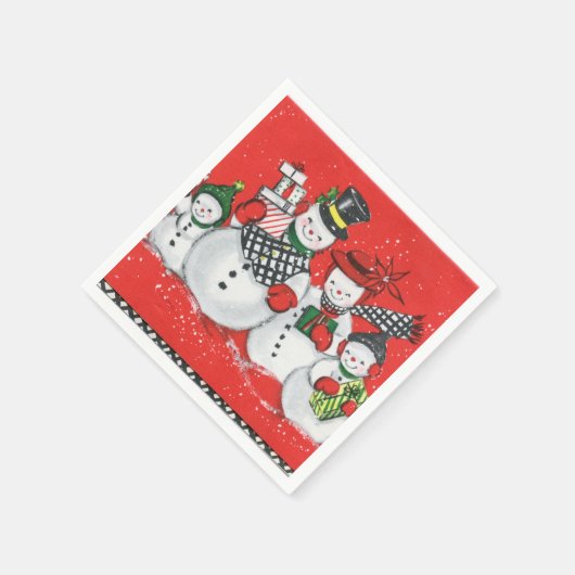 レトロヴィンテージクリスマススノーファミリーホリデーパーティー スタンダードカクテルナプキン (角)