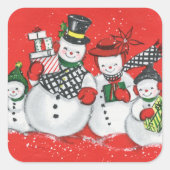 レトロヴィンテージクリスマススノーファミリー スクエアシール (正面)