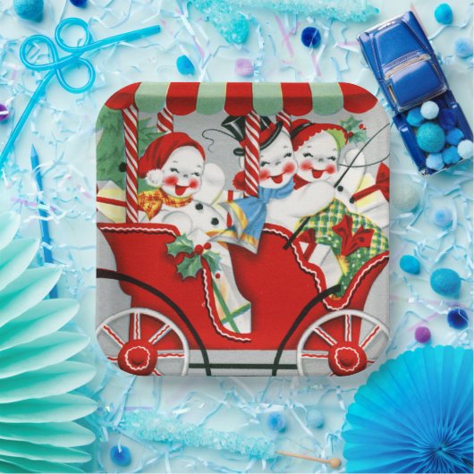 レトロヴィンテージクリスマススノーファミリー ペーパープレート (パーティー)