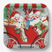 レトロヴィンテージクリスマススノーファミリー ペーパープレート (正面)