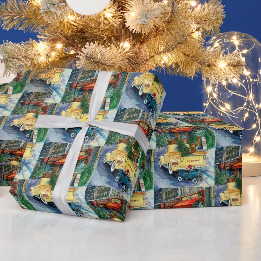 レトロヴィンテージクリスマスタウンパーティーラップ ラッピングペーパー (クリスマス)