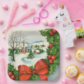 レトロヴィンテージクリスマスタウンホリデーパーティー ペーパープレート (パーティー)