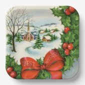 レトロヴィンテージクリスマスタウンホリデーパーティー ペーパープレート (正面)