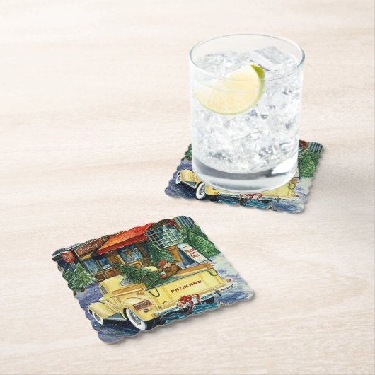 レトロヴィンテージクリスマスタウン ペーパーコースター (インサイチュ)