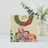 レトロヴィンテージクリスマスチャイルドインウィンドウ シーズンカード (スタンド正面)