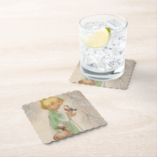 レトロヴィンテージクリスマスチャイルドパーティーコースター ペーパーコースター (インサイチュ)