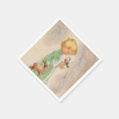 レトロヴィンテージクリスマスチャイルドホリデイ スタンダードカクテルナプキン (角)