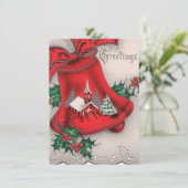 レトロヴィンテージクリスマスチャーチの鐘にメッセージを追加 シーズンカード (スタンド正面)