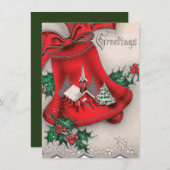 レトロヴィンテージクリスマスチャーチの鐘にメッセージを追加 シーズンカード (正面/裏面)