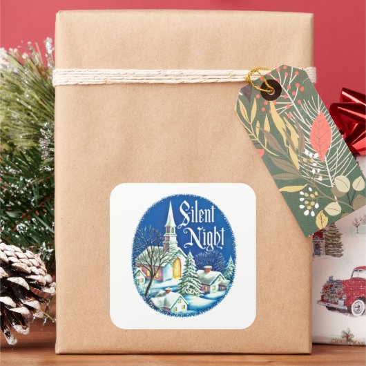 レトロヴィンテージクリスマスチャーチシーンホリデイ スクエアシール (クリスマス)