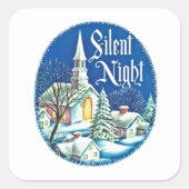 レトロヴィンテージクリスマスチャーチシーンホリデイ スクエアシール (正面)