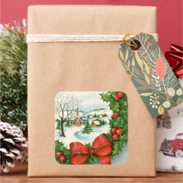 レトロヴィンテージクリスマスチャーチホリデイ スクエアシール