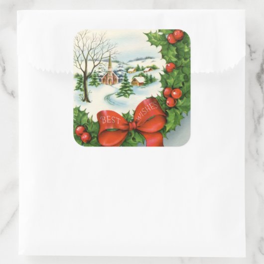 レトロヴィンテージクリスマスチャーチホリデイ スクエアシール (バッグ)