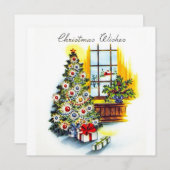 レトロヴィンテージクリスマスツリーウィズホリデーカード シーズンカード (正面/裏面)