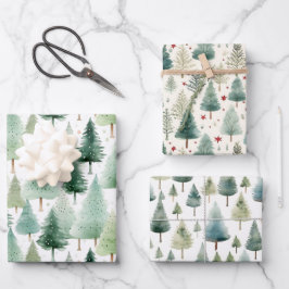 レトロヴィンテージクリスマスツリーホリデーギフト ラッピングペーパーシート