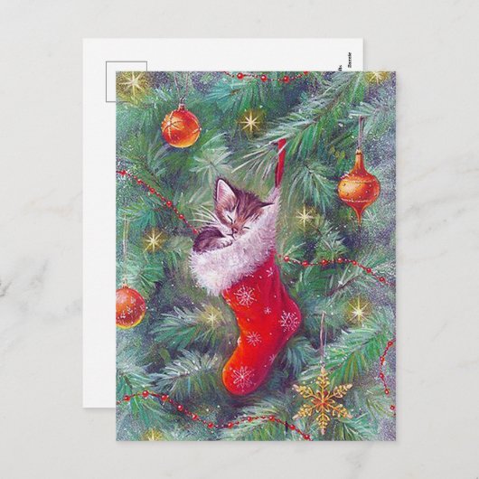 レトロヴィンテージクリスマスツリー葉書 シーズンポストカード (正面/裏面)