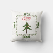 レトロヴィンテージクリスマスツリー&リースファミリー名 クッション (正面)