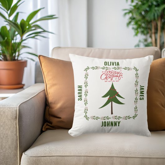 レトロヴィンテージクリスマスツリー&リースファミリー名 クッション