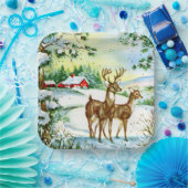 レトロヴィンテージクリスマスディアホリデイ ペーパープレート (パーティー)