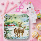 レトロヴィンテージクリスマスディアホリデイ ペーパープレート (パーティー)