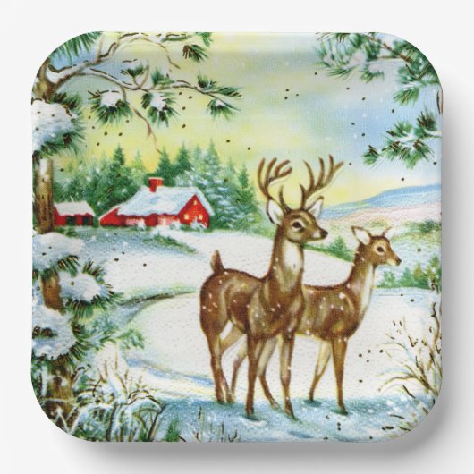 レトロヴィンテージクリスマスディアホリデイ ペーパープレート (正面)