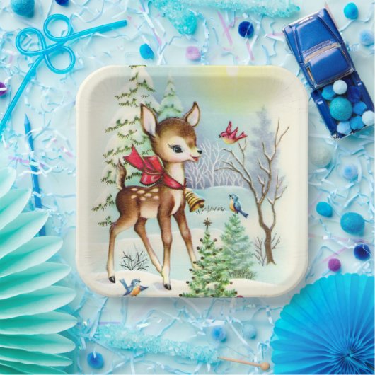 レトロヴィンテージクリスマスディアホリデーパーティー ペーパープレート (パーティー)