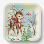 レトロヴィンテージクリスマスディアホリデーパーティー ペーパープレート (正面)