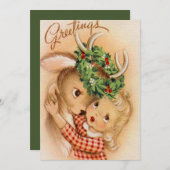 レトロヴィンテージクリスマストインデナーと女の子 シーズンカード (正面/裏面)